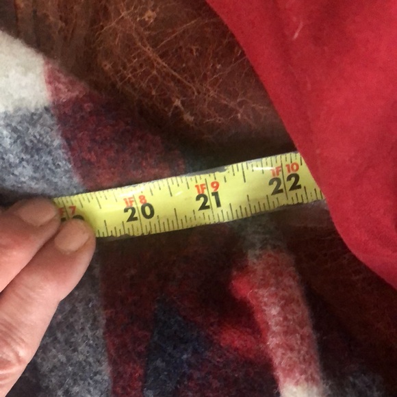 Tahari dark red, white, indigo blue plaid unlined jacket with fun fringe size M - Picture 11 of 12